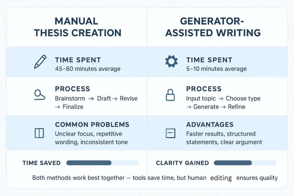 Manual Thesis Creation vs Generator-Assisted Writing.